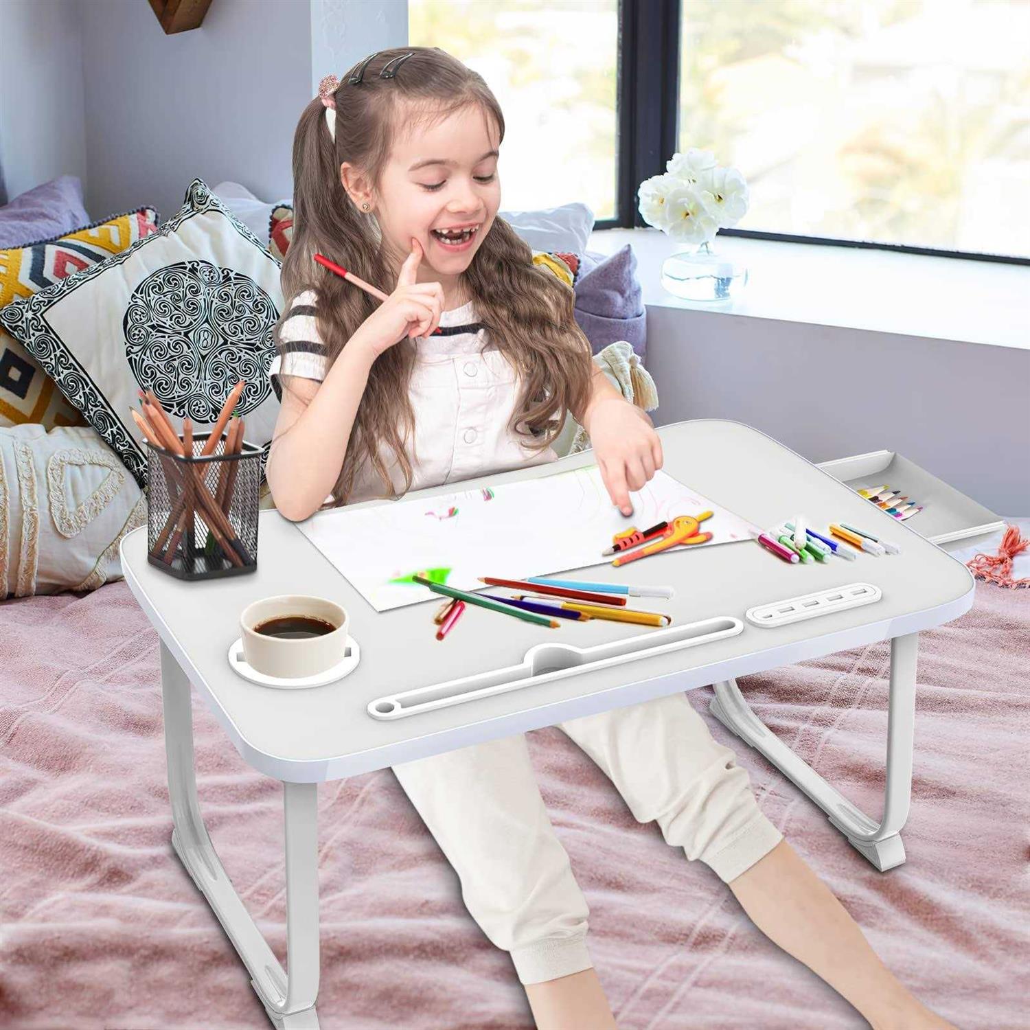 fayquaze Lap laptop desk, portable foldable laptop bed table with storage drawer and cup holder - Image 5