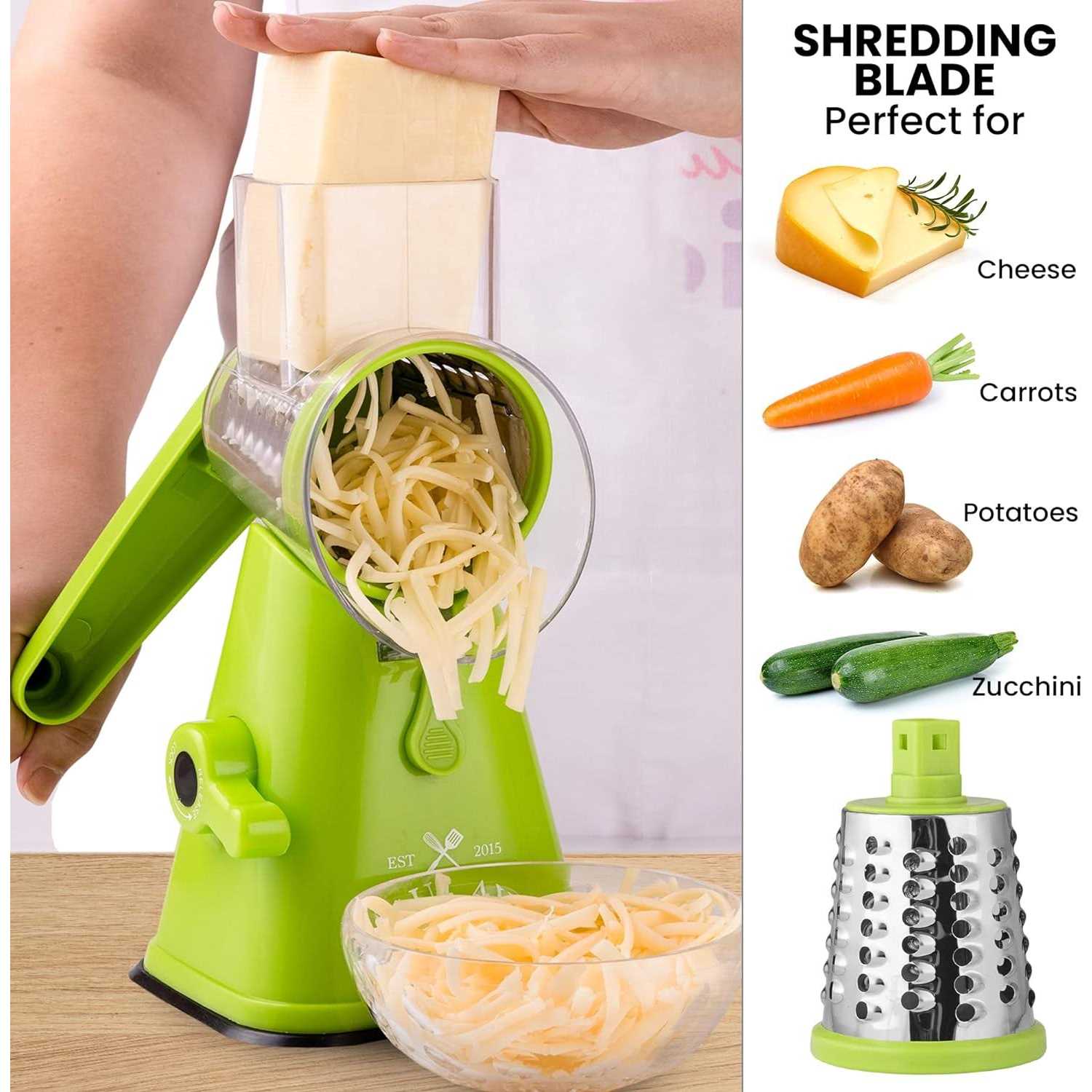 Zulay Kitchen Rotary Cheese Shredder Grater with 3 Replaceable Stainless Steel Drum Blades - Image 3