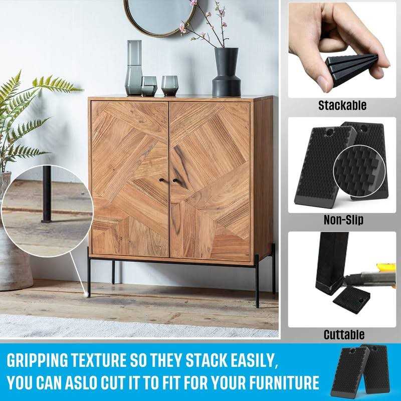 Yarkor Furniture Levelers 32 Piece Jar Rubber Shims for Leveling Black Wedge for Table Toilet Refrigerator Piano - Image 4