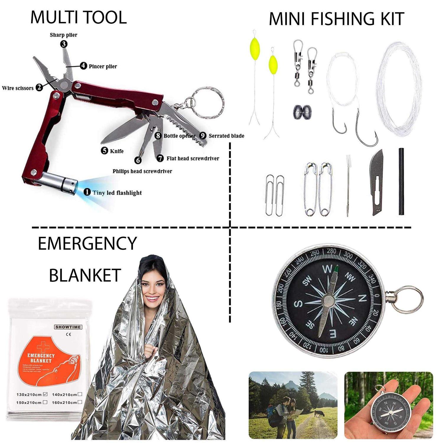 Alertoa Emergency Survival kits 65 pcs in 1 Survival Gears with First Aid Compass Knife Tactical Tools Cool Gadgets for Outdoor Camping Hiking Biking Home - Image 3
