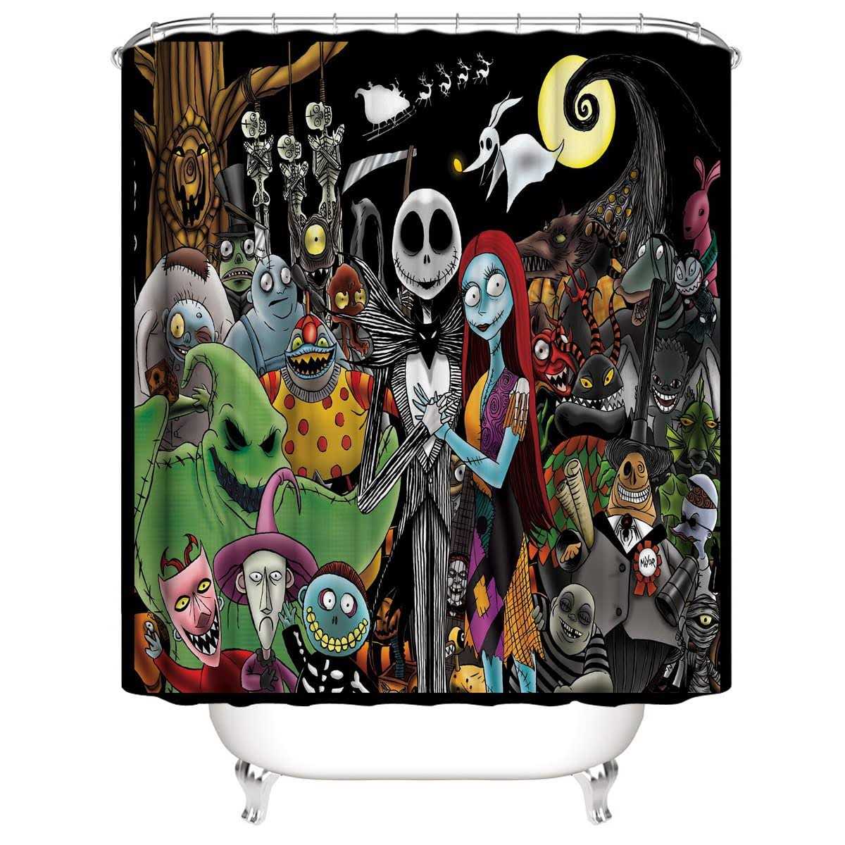 Dds-dudes 4Pcs Nightmare Before Christmas Zombie Bride Jack Shower Curtain Sets Kids Bathroom Halloween Decor with 12 Curtain Hooks for Bathroom - Image 3