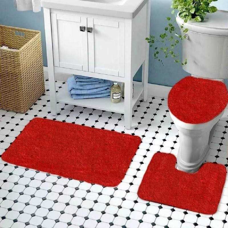 3 Pieces Bathroom Rugs Set U-Shaped Toilet Contour Matm,Bath Rug,andToilet Lid Cover Mat - Image 4