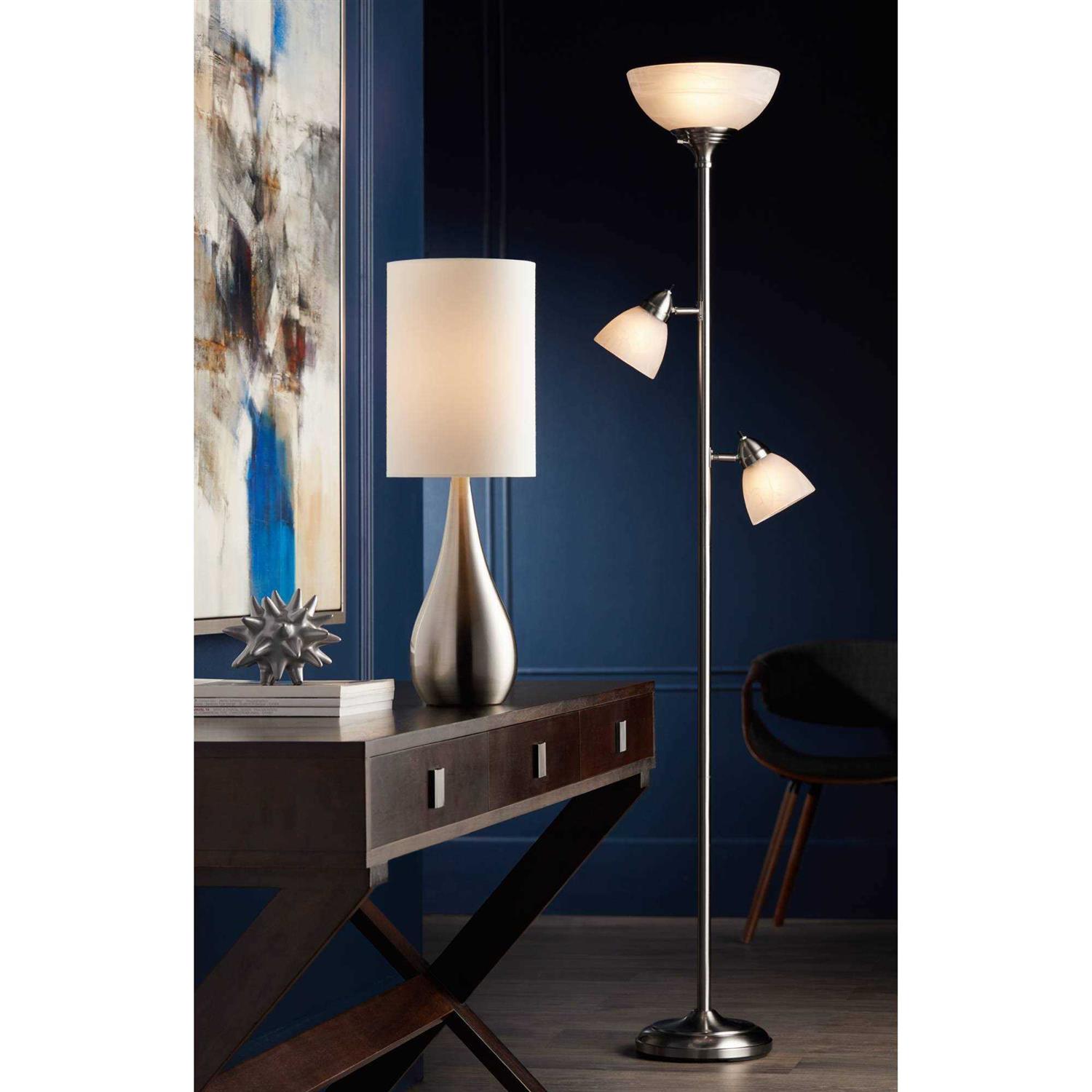 360 Lighting Ellery Brushed Nickel Tree Torchiere 3 Light Floor Lamp - Image 4